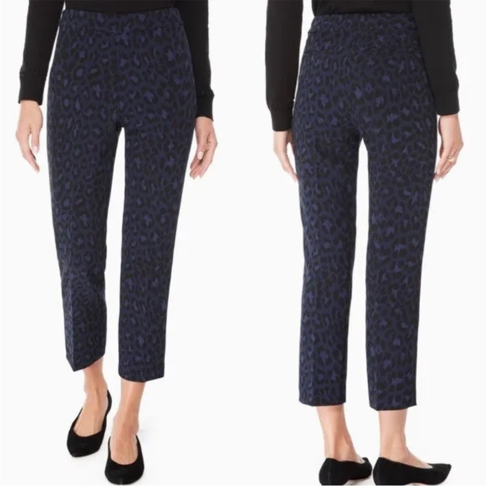 Kate Spade Leopard Pant Cropped Ankle  Size 4 Black Navy Print